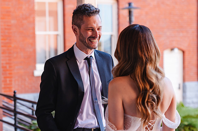 Bride and groom first look at Presidio by Wedgewood Weddings