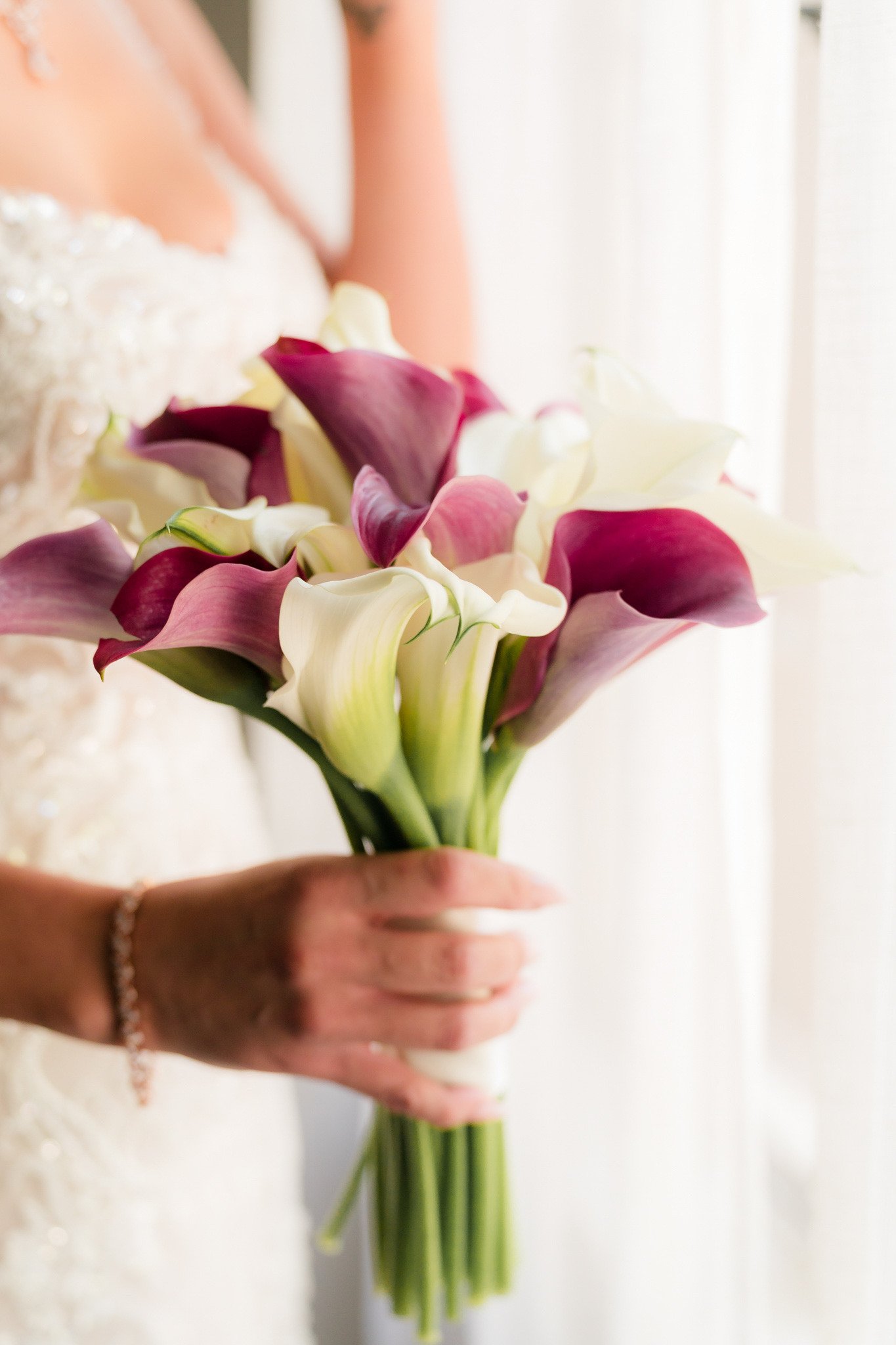 Burgundy and White Calla Lily Wedding Bouquet - The Sanctuary Long Beach