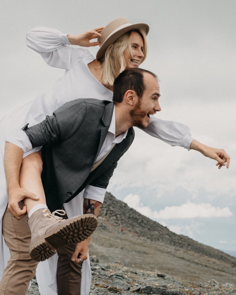 Couple goofing off on hike