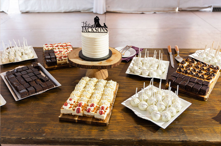 Dessert table with cutting cake and assorted desserts - Boulder Creek by Wedgewood Weddings