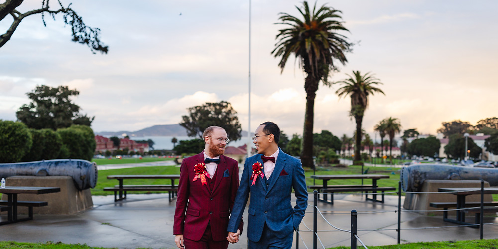 Grooms walking at Presidio National Park - Officers' Club at the Presidio