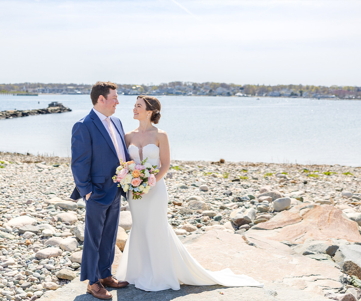 Newlyweds at Scitutate Harbor - Barker House by Wedgewood Weddings