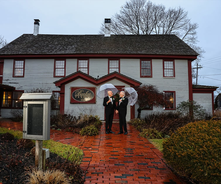 Rainy day grooms at Barker House by Wedgewood Weddings