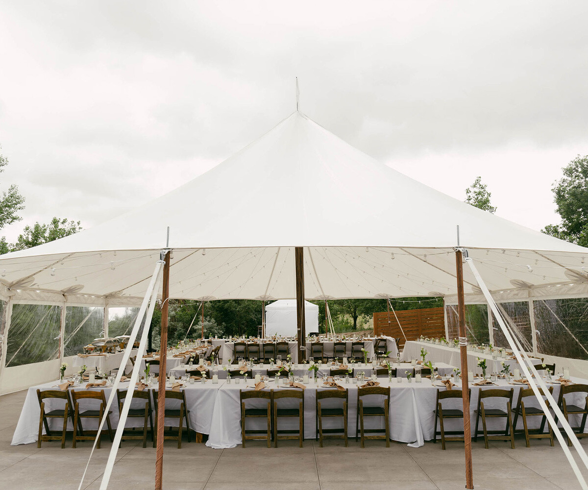 Pavilion reception setup with long tables - Creekside Terrace by Wedgewood Weddings