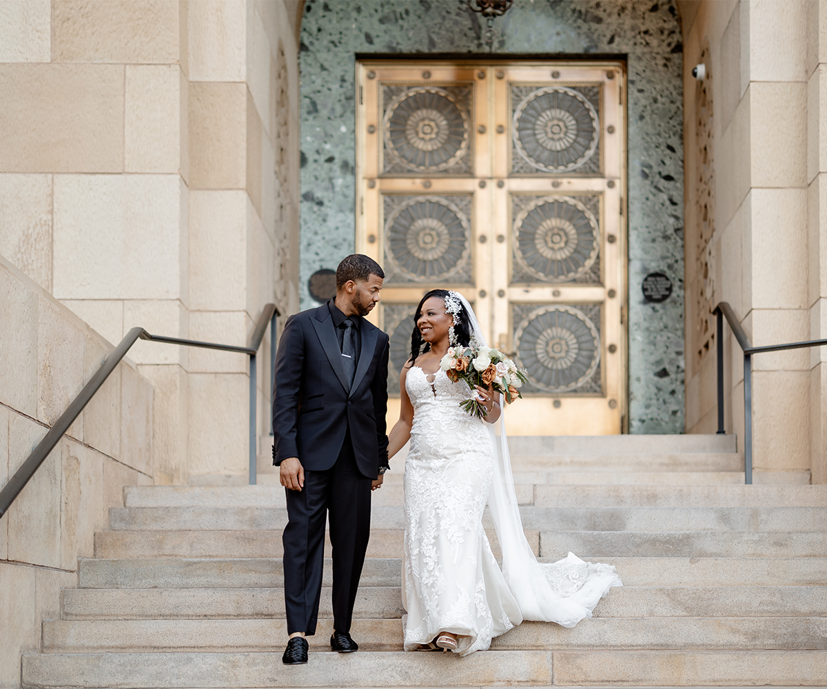 Couple in front of beautiful doors - Croft Downtown by Wedgewood Weddings