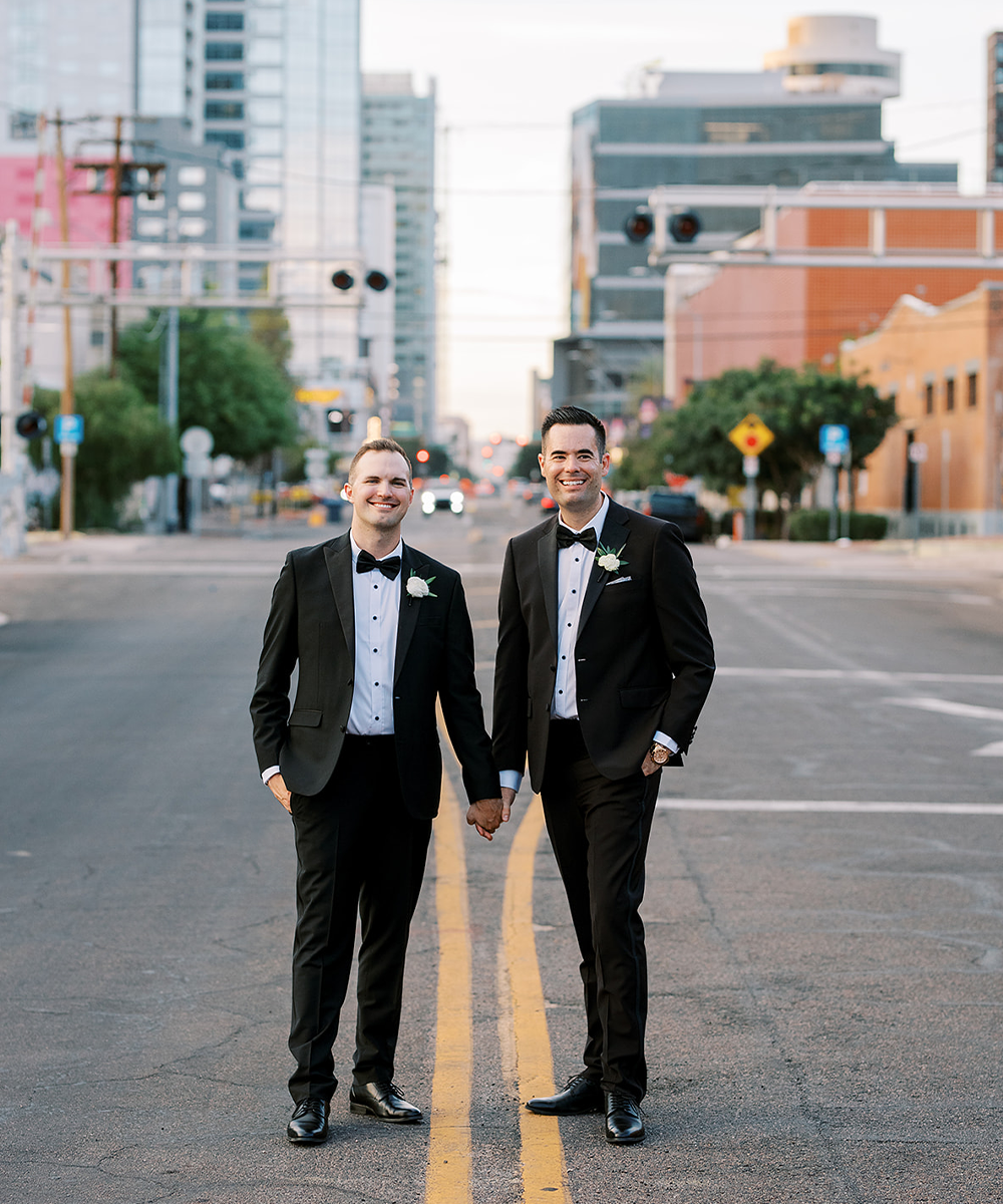 Happy couple in downtown Phoenix - Croft Downtown by Wedgewood Weddings