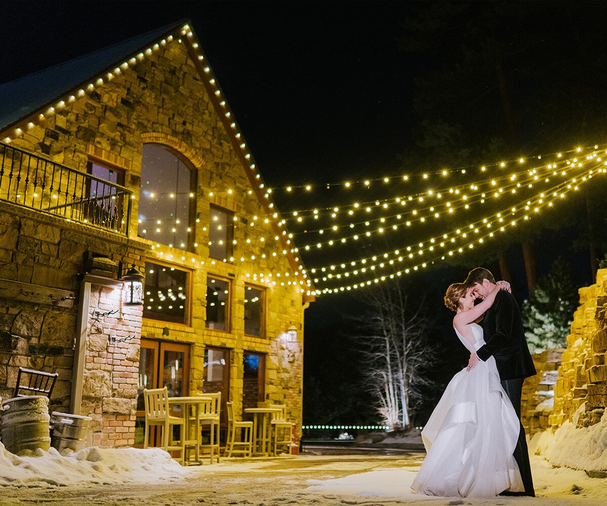 Couple outside on snowy night - Della Terra by Wedgewood Weddings