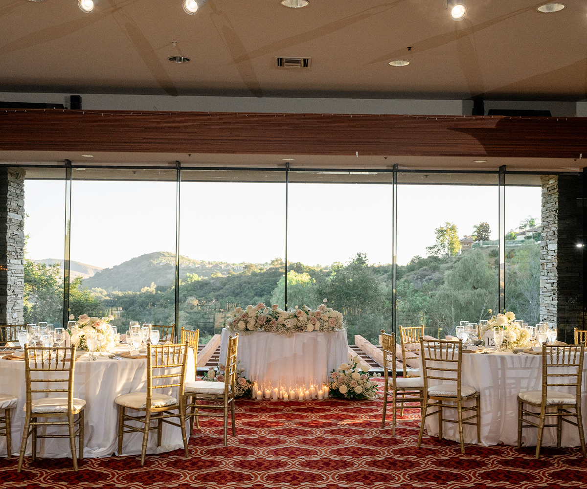 Indoor reception hall at Dove Canyon with large window and high ceilings (3)