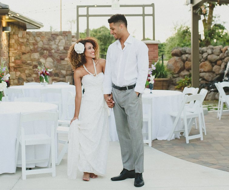 Bride and groom outside at Evergreen Springs by Wedgewood Weddings