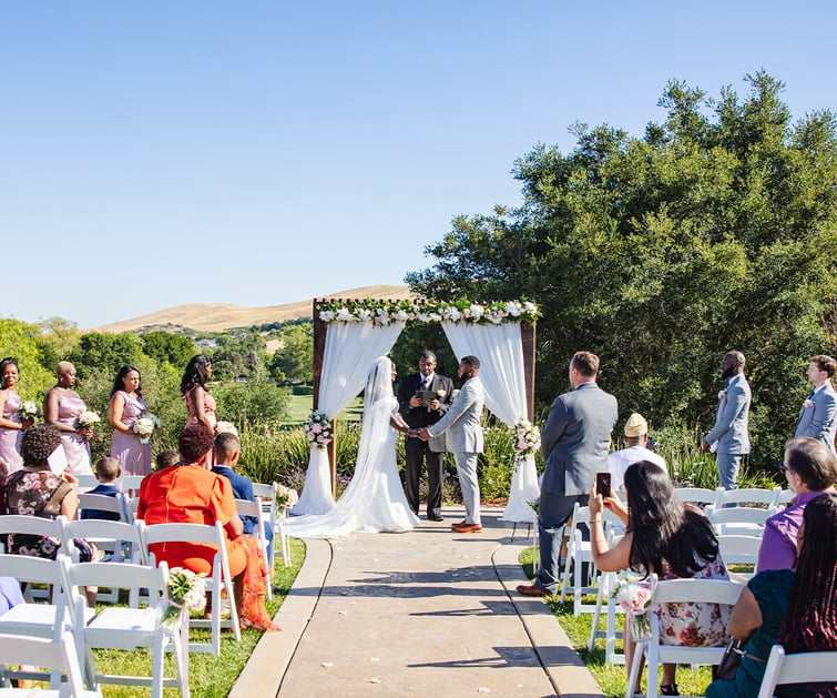 Ceremony site with drapery at Hiddenbrooke Hills by Wedgewood Weddings