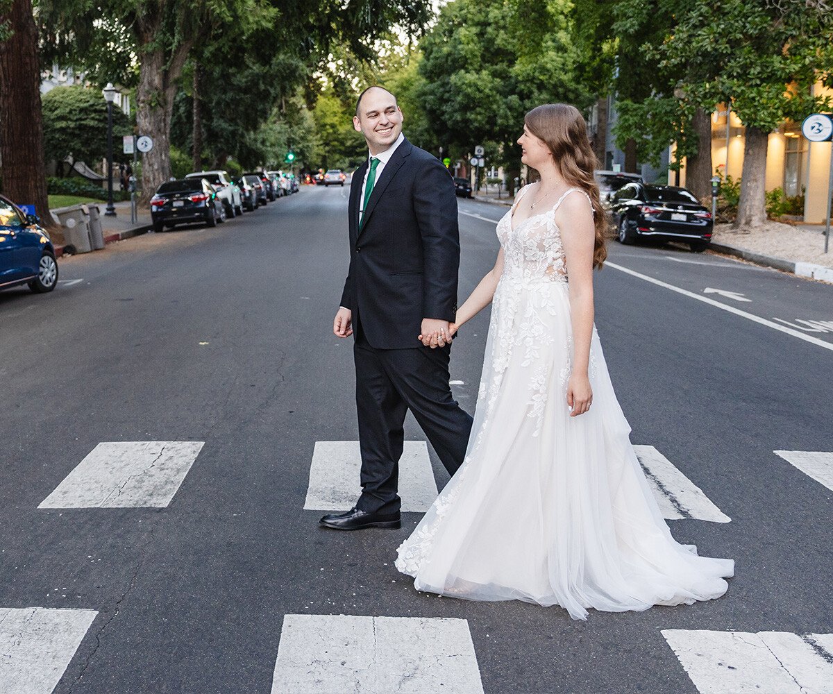 Couple walking through downtown Sacramento - Sterling Hotel by Wedgewood Weddings