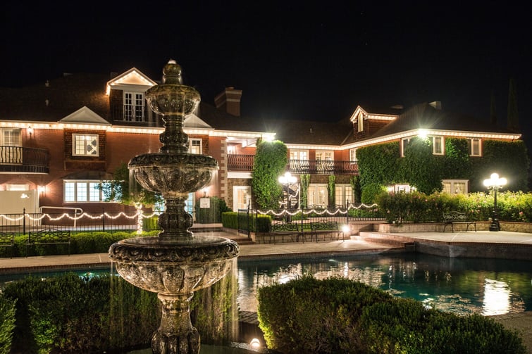 Nighttime shot of Garden Pavilion at Stonebridge Manor