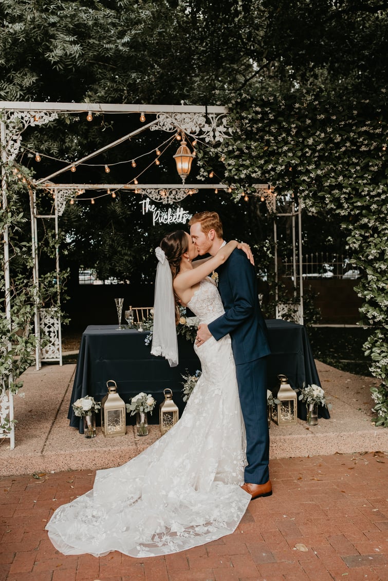 sweetheart table with neon sign and decor, Stonebridge Manor