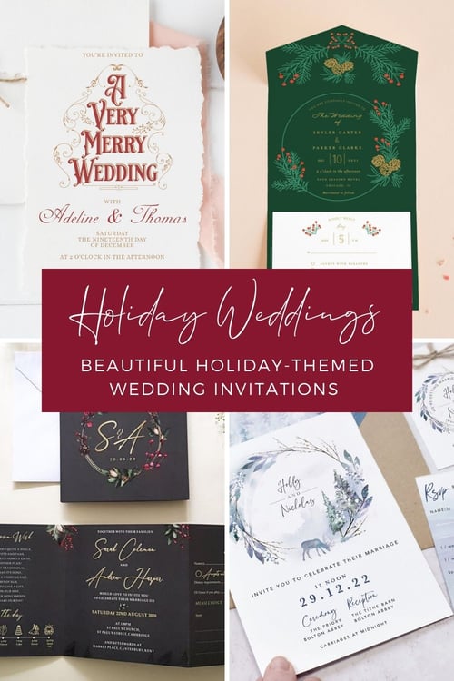 From the family gatherings to festive decor and staying warm by the fire, we love the holidays. What a perfect time to celebrate your love than a season dedicated to love and joy.  A festive holiday wedding theme sets the stage for a diverse array of color palettes and accents to make your special day stand out from the crowd. Let's take a look at some of our favorite ways to incorporate that holiday cheer into the most beautiful and joyful wedding invitations. From winter wonderland to contemporary woodland, you'll be sure to be inspired!