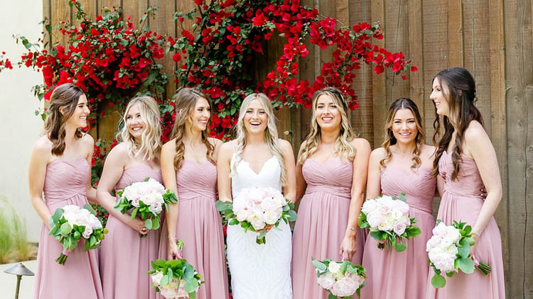 Bride & Bridesmaids in Dusty Rose Dresses