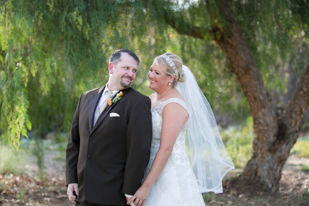 Eric and Nicole share a smile on their wedding day at Fallbrook Estate