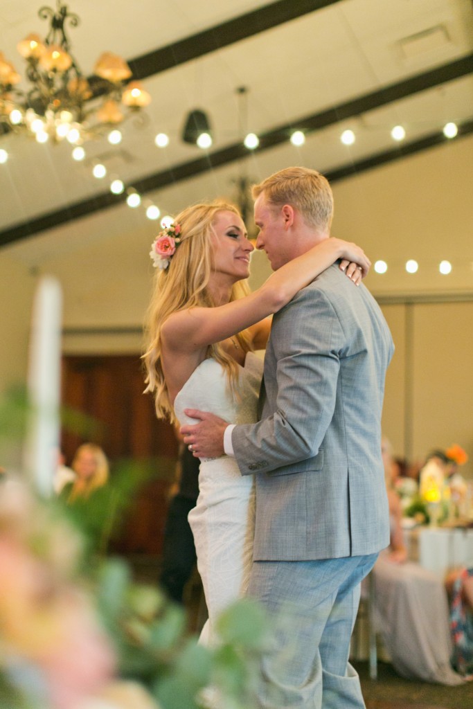 beautiful bride and groom having first dance