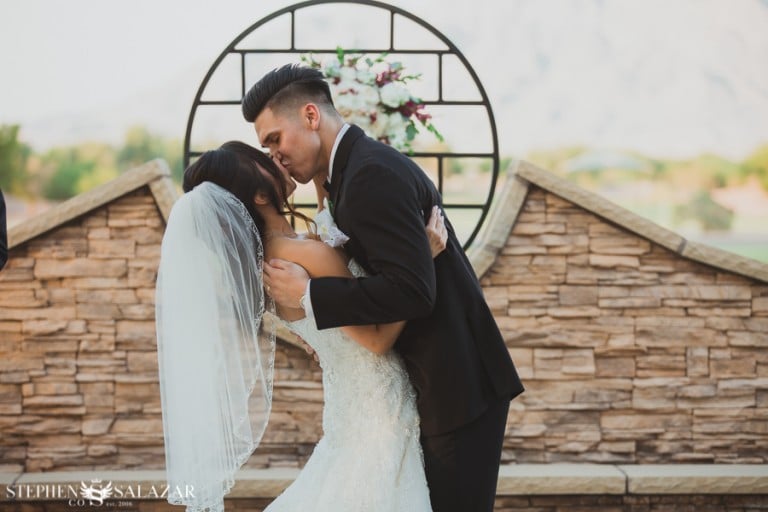 wedgewood weddings las vegas bride and groom kissing